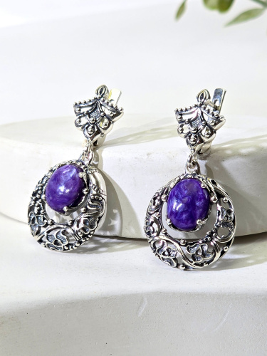 Серебряные серьги ETERI с чароитом
